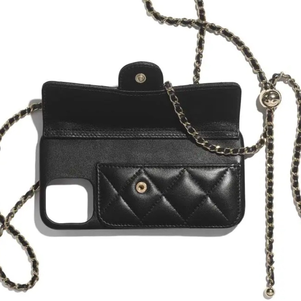 CHANEL 100% Authentic iPhone 12 Pro & 13 Pro Case w Chain & Credit Cards Pocket - Picture 4 of 14